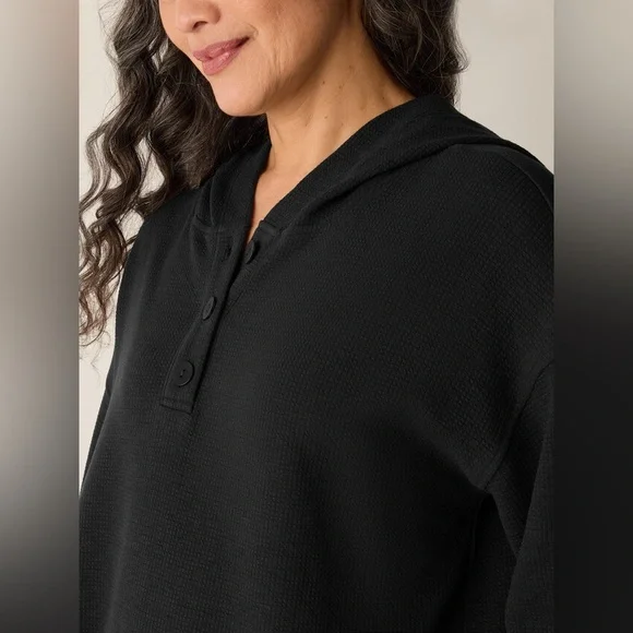 NWT EILEEN FISHER Waffle Cotton Blend Doubleknit Hooded Top - Picture 3 of 10